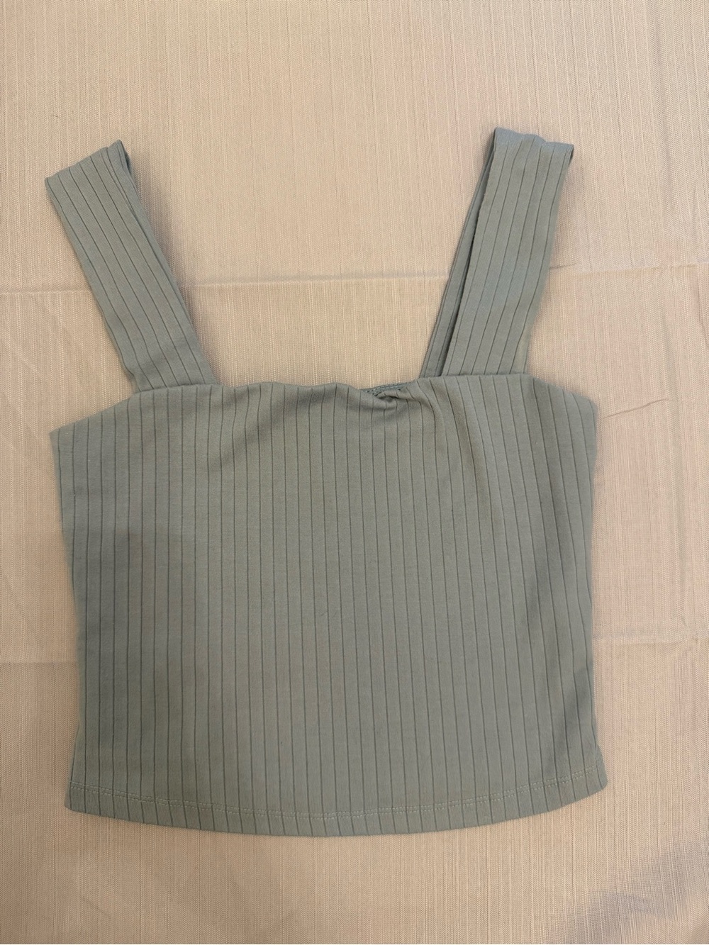 Dynamite Ribbed Square-Neck Crop Tank Top - Sage Green
